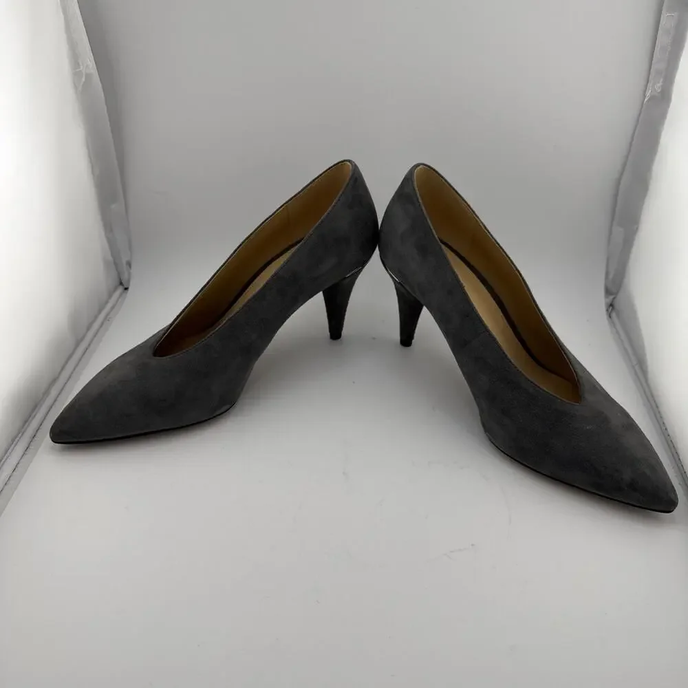 Michael Kors Lizzy Mid Pump Soft Suede Charcoal Grey Size 5‎ EUC w/ box